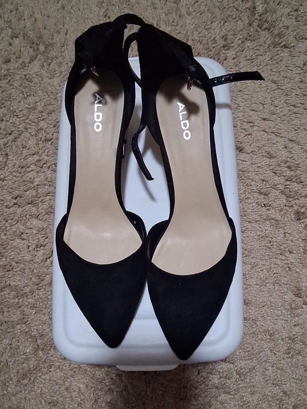ALDO Black Suede Pointed Toe Ankle Strap Heels 9